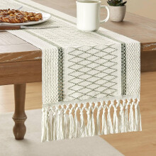 Șervețel de masă Macrame Boho, 183 cm, bumbac-in rustic cu ciucuri – Decor de masă de primăvară și din sufragerie în stil rustic