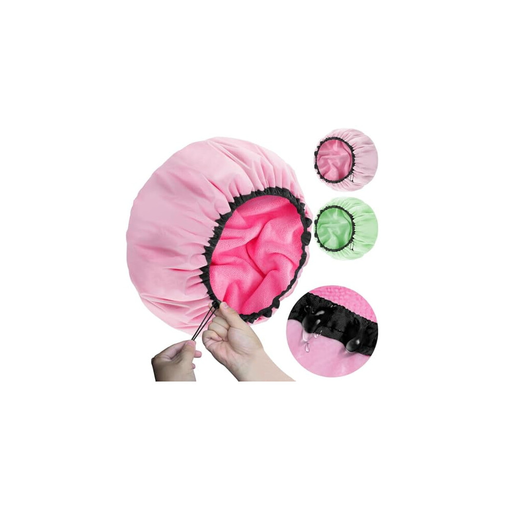2 Pcs 13.5" Adjustable Waterproof Shower Cap for Women & Men, EVA Double Layer, Reusable for Braids/Long Hair/Dreadlocks