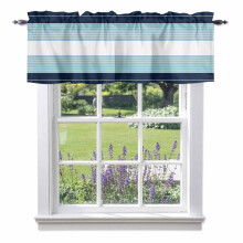 Ombre sötétkék és világoskék lenvászon karnisok (137x45 cm), rúdzsebes, modern minimalista rövid függönyök konyhába, hálószobába,