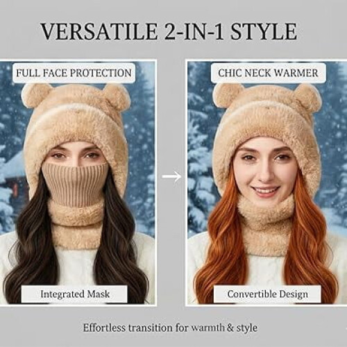 Mască de urs, căciulă rezistentă la vânt, caldă, 3 în 1, neagră 2