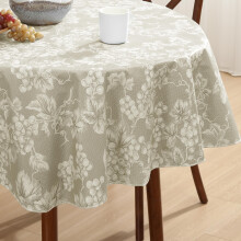 Elfenbensfarget vinranketrykk, 60 x 84 tommer, oval vinylduk med flanellbakside