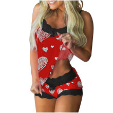 Tacar Éadaí Codlata Lá Vailintín na mBan: Cami & Shorts Prionta Croí, Baile Átha Troim, Poileistear-Spandex, Síoda Bainne Bog, Méid Mór S-2XL