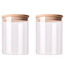 Set van 2 glazen voorraadpotten met luchtdicht bamboe deksel, glazen keukenpotten, transparante container van 283 ml.
