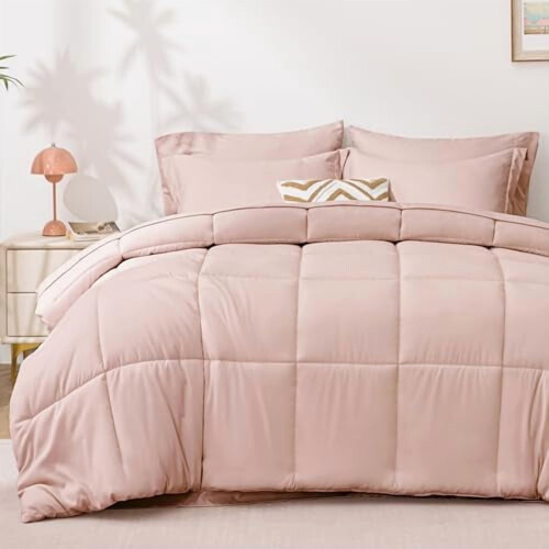Queen Comforter Set Blush Pink 7-Piece