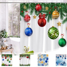 Rideau de douche de Noël avec 12 anneaux, imperméable, 180 x 180 cm, motif boules colorées, doublure incluse – Compatible avec les douches