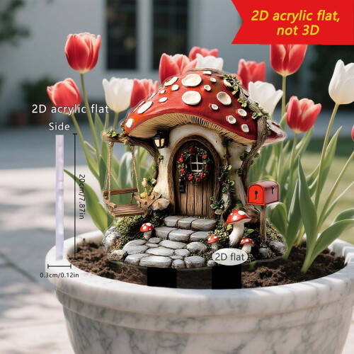 Magic Mushroom House 2D Garden Stake 20cm