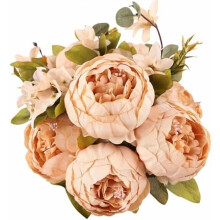 Artificial Peony Bouquet – Silk & Plastic, 13-Stem, Light
