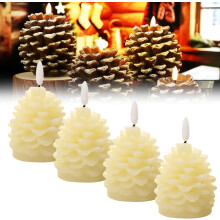 Bougies sans flamme en forme de pomme de pin, cire LED à piles, décoration d'automne/Noël vacillante, lot de 4 (Style A)