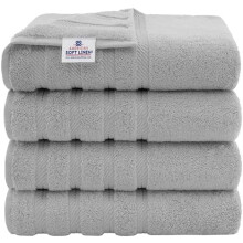 Set de prosoape de baie luxoase cu 4 piese, prosoape de baie turcești din bumbac 100%, 600 g/m², prosoape de duș mari, 27 x 54 inch, gri deschis