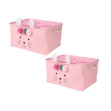 Confezione da 2 cesti portabiancheria in tessuto rosa con coniglietto per neonati