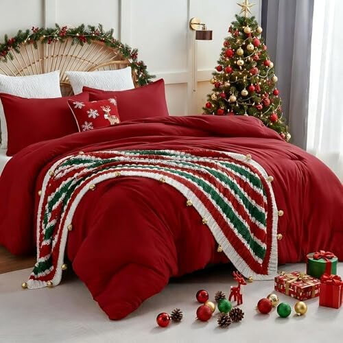 Dark Red Queen Comforter Set 3 pcs Microfiber
