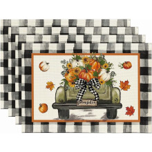 Cotton-Linen Fall Placemats Set of 4, 18x12 Inch