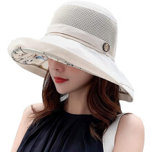 Zomerse mesh zonnehoed voor dames, lichtgewicht strandhoed met bloemenprint, UPF50+, opvouwbare bucket hat met brede rand en kinband.