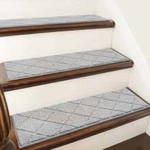 Tapis de marches antidérapants 71 x 23 cm, lot de 7, gris, pour marches en bois, idéal pour les enfants et les chiens, en polyester avec envers en