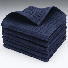 Lot de 6 torchons gaufrés en coton bleu marine