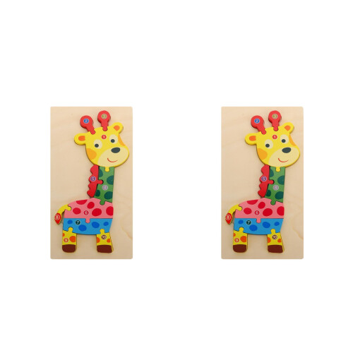 2Pièces Puzzle Animaux Bois Girafe Jeu Éducatif Durable 2