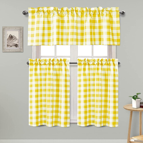 Black Buffalo Check Kitchen Curtain Set – 3 Piece Tier &