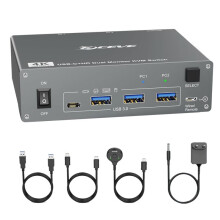 Kceve 4K USB C KVM  2 Monitors 2 Computers,4K@60Hz Dual Monitor USB 3.0 USB Typc C KVM Switcher EU PLUG