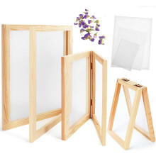 3-Piece Wooden Paper Making Frame Set (5"x7", 7.5"x10", 10"x13") + Screen for DIY Craft & Dried Flower Art