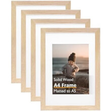 Natural Solid Wood A4 Photo Frames with Acrylic, Tabletop/Wall Display, Set of 4 — Compatible with A4 (no mat) or A5 (with mat)