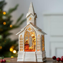 Christmas Snow Globes Church Nativity Water Lantern,Silent Night Music, Holiday Decorations Gifts for Family Children or Friends