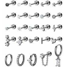 25 Stück hypoallergene Ohrringe mit flacher Rückseite, 20G, chirurgischer Edelstahl, für Knorpel-/Tragus-/Conch-Piercings, Gold/Silber, geeignet