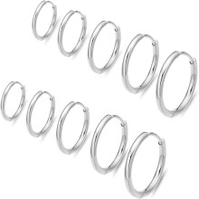 5 par 316L rustfrit stål hoop øreringe 8mm-16mm små hoop øreringe til kvinder og mænd, sølv