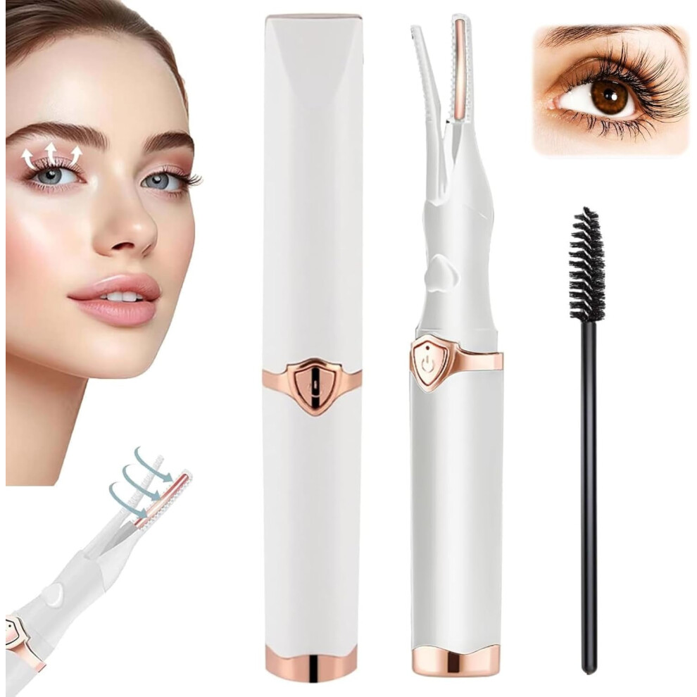 White Rechargeable Heated Eyelash Curler, Quick Heat & 8-Hour Hold (White) Â Compatible With All Lash Types