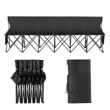 Banc pliable portable 6 places avec dossier, sac de transport inclus – Aucun montage requis, idéal pour le football et la pêche, noir