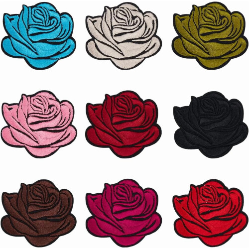 Toppe termoadesive floreali da 18 pezzi – Applicazioni di rose, 9 stili