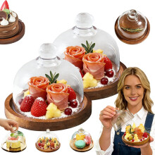 Acacia Wood Cake Stand with Glass Lid Cloche for Dessert, Cheese & Cupcake Display – Compatible with Charcuterie Snow Globe
