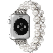 Compatibel met Apple Watch Band Pearl Series 9/8/SE, 41 mm damesbandje met kralen en elastische stretch