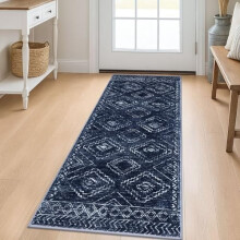 Boho Kitchen Runner Rug 2x5, Washable, Non-Slip, Low-Pile, Dark Blue – Compatible with Hallways, Entryway, Bedroom, Living Room