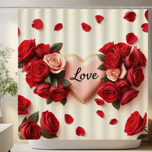 Roses Love Pattern Polyester Shower Curtain 70.8" x 70.8" 1