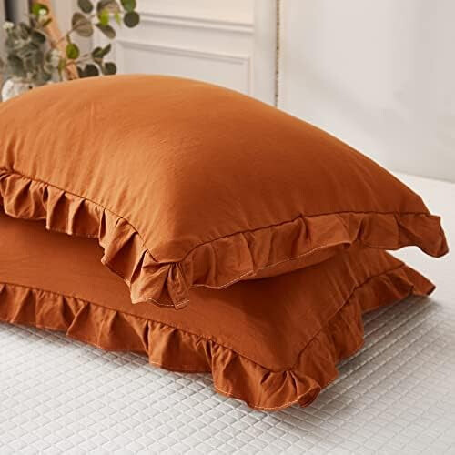 Queen Pillow Covers 20x30 in Caramel Ruffle Design