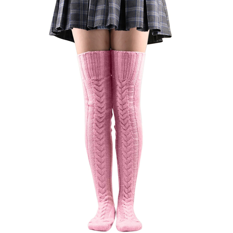 Pink Thigh-High Stockings, Thigh High Stockings Knit Leg Stocking Thigh Long Warmers Knee Cable Women Boot Socks Over Socks