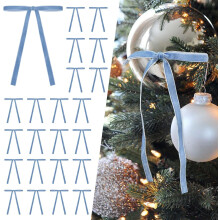 24 Pcs Light Blue Velvet Christmas Tree Bows Door Garland Decor Vintage Wreath Bow (3/8'' Width, 5 * 7 inch)