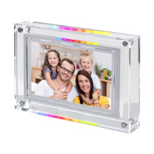 5 Zoll IPS Digitaler Bilderrahmen mit Musiksynchronisation, LED-Umgebungslicht, Automatischer Drehung, 4 GB Video-/Fotowiedergabe, US-Stecker