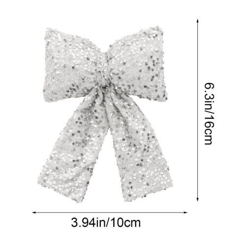 Silver Glitter Bow Christmas Ornament 10x16cm 2