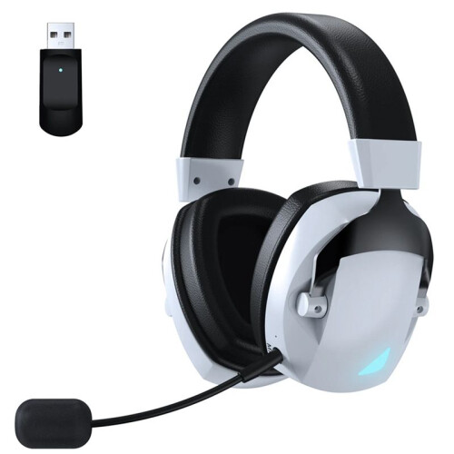 Wireless Gaming Headset with Mic 2.4G  Headphone USB 3.5mm Wired 3 Modes for PC,Laptop,PS4, PS5,  White