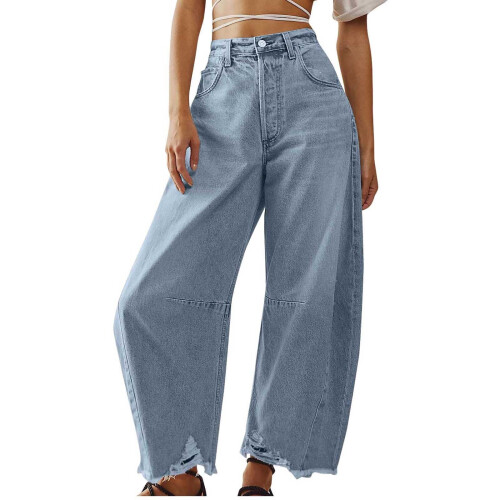 Γυναικείο τζιν παντελόνι Baggy Wide Leg για γυναίκες, με ψηλή μέση, κοντό τζιν με τσέπες, 1