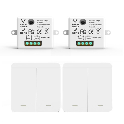 2PCS Wireless Light Wall  RF 433Mhz Relay Receiver with 2x 2Gang Panel  LED Remote Control for LED Lamp