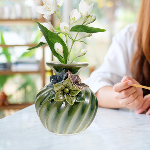 Keramische vaas met metallic bloemmotief – 9 cm 1
