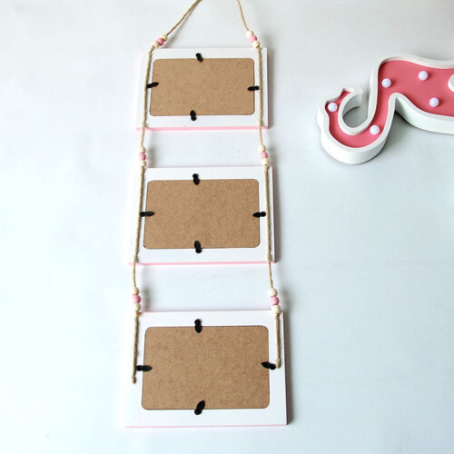 Pink Wood Triple Photo Frame Wall Hanging Set 1