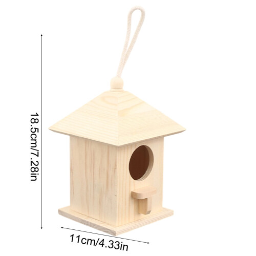 Wooden Hanging Birdhouse Feeder Burnt Finish Rustic Solid 2