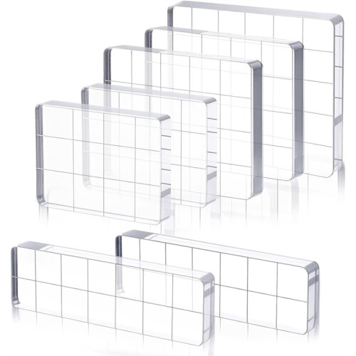 7 Pcs Acrylic Stamp Block Set, Smll Clear Stamping Tools with Grid Lines Assorted Sizes for Scrapbooking, Card Making