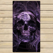 Paarse fluorescerende doodskop strandhanddoek, douchehanddoek/omslagdoek voor thuis en op reis, afmeting 30x56 inch.