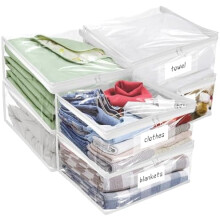 Duurzame, transparante vinyl opbergzakken met soepel lopende ritssluiting, 6 stuks, 55 x 35 x 31 cm, voor kleding, truien, dekbedden, dekens en
