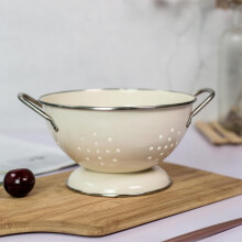 Passoire à fruits émaillée, bol décoratif, panier de rangement pour fruits et légumes, petit modèle blanc.