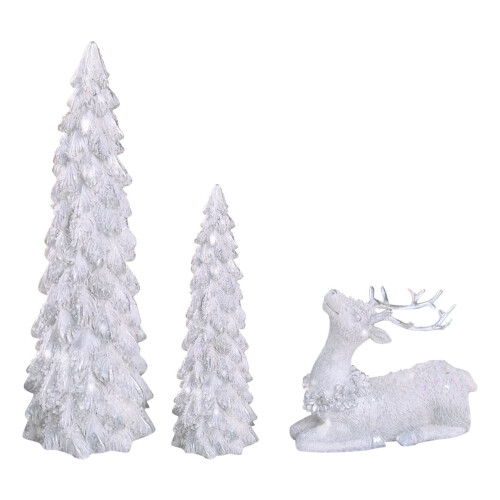 Kerstboom en rendierset van witte hars, 3-delig 1